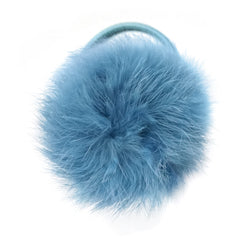Large Antique Blue Pom Pom Hair Elastic