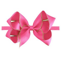 Large Shocking Pink Gold Edge Baby Headband
