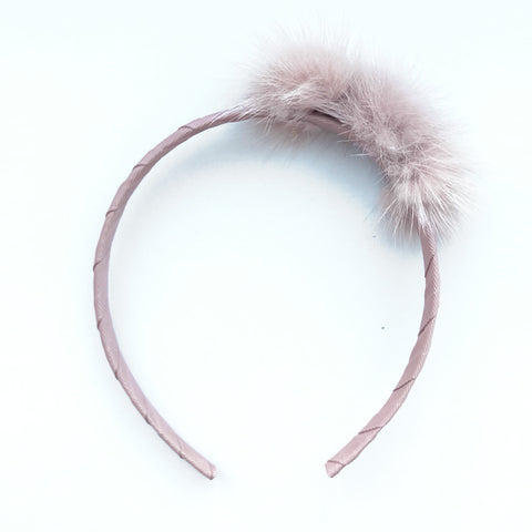 Small Antique Mauve Pom Pom Alice Band