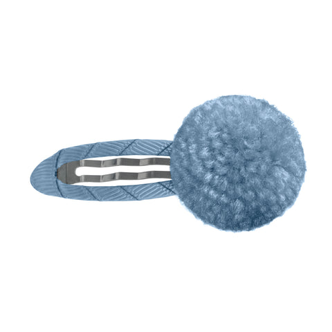 Antique Blue Wool Pom Pom Hair Clip