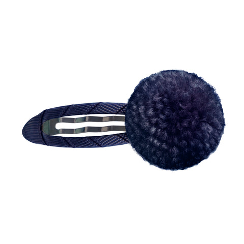 Peacoat Wool Pom Pom Hair Clip