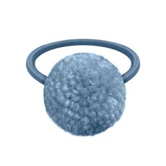 Antique Blue Wool Pom Pom Hair Elastic